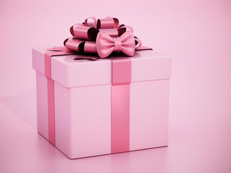 Pink giftbox with ribbon isolated on pink background. 3D illustration.