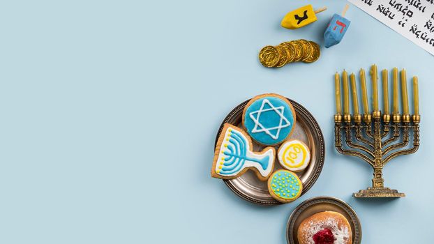 top view hanukkah concept with copy space