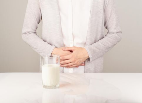 Lactose intolerance, health problem with dairy food products concept