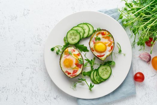 egg baked in avocado, toast, breakfast,