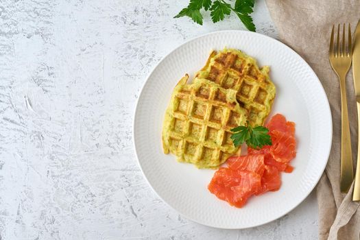 healthy and balanced food, gluten free clean eating zucchini waffles with salmon