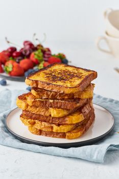 healthy french toasts with berries, confort stack of toasts, homemade brioche