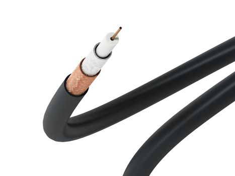 Coaxial cable showing detailed layers. 3D illustration.