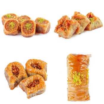 Tasty oriental sweets collage isolated on white. creative photo.