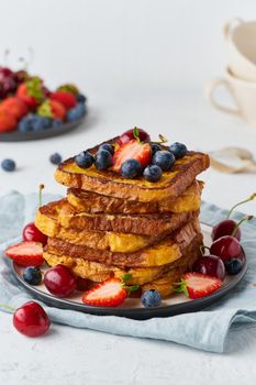healthy french toasts with berries, confort stack of toasts, homemade brioche