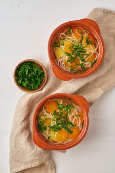 gluten free balanced food, clean eating soup with noodles and vegetables