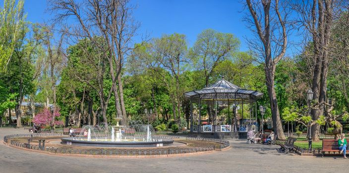 Odessa, Ukraine 06.05.2022.City garden in Odessa during the war in Ukraine on a sunny spring day