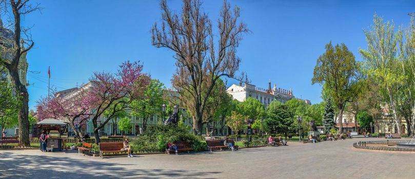 Odessa, Ukraine 06.05.2022.City garden in Odessa during the war in Ukraine on a sunny spring day