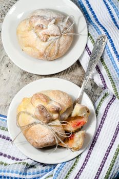 Paradise apples baked in pastry, in shape of bags. From series "Winter desserts"