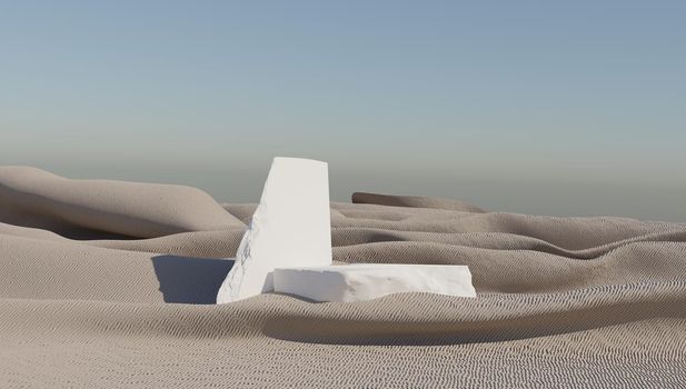 3d rendering sand podium in windy desert for product display. Sand Podium. Podium, pedestal, stage, base