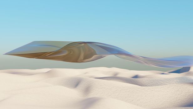 Big sand dunes panorama. Desert or beach sand textured background. 3d rendering