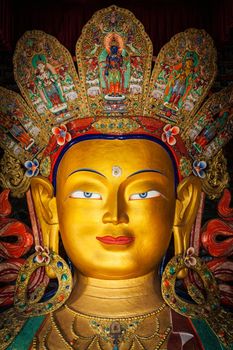 Maitreya Buddha statue in Thiksey Gompa. Ladakh, India