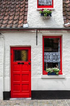 Door and window of an old house, Bruges (Brugge), Belgium