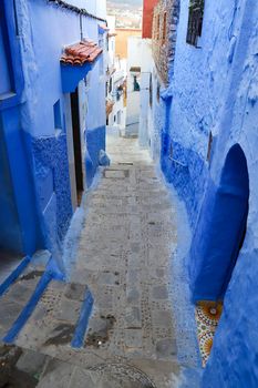 A Street in Blue Chefchaouen City, Morocco