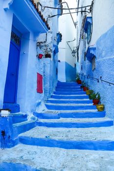 A Street in Blue Chefchaouen City, Morocco