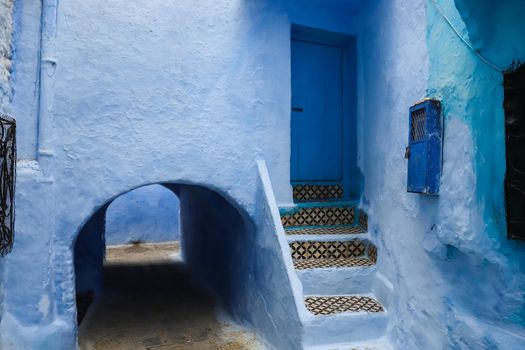 A Street in Blue Chefchaouen City, Morocco