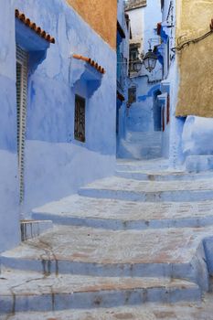 A Street in Blue Chefchaouen City, Morocco