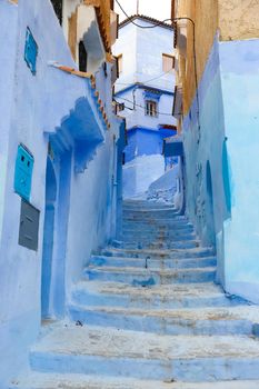 A Street in Blue Chefchaouen City, Morocco