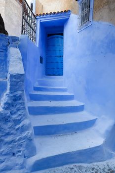 A Street in Blue Chefchaouen City, Morocco