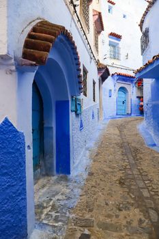 A Street in Blue Chefchaouen City, Morocco