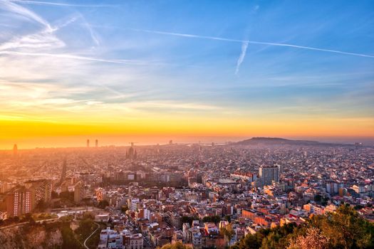 Beautiful view to Barcelona in Spain at sunrise