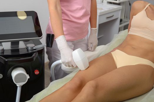 Laser hair removal procedure on ladies legs