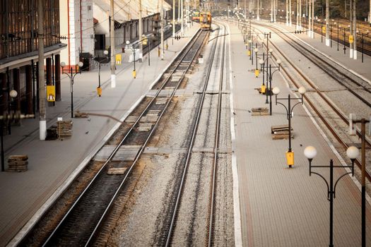 railway station. top view. Train station no man