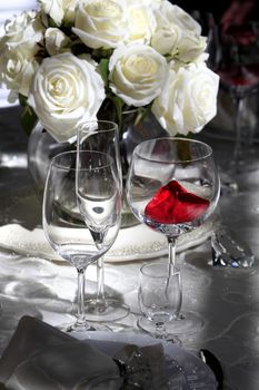 photo of professional restaurant serving. glasses close up