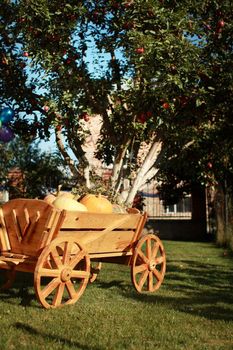 Autumn Antique Wagon and Pumpkins