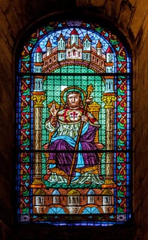 Stained-glass window in the cathedral of Santiago de Compostela, Spain