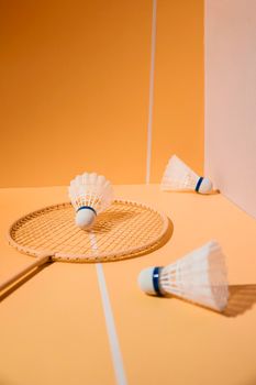 badminton racket shuttlecocks high angle