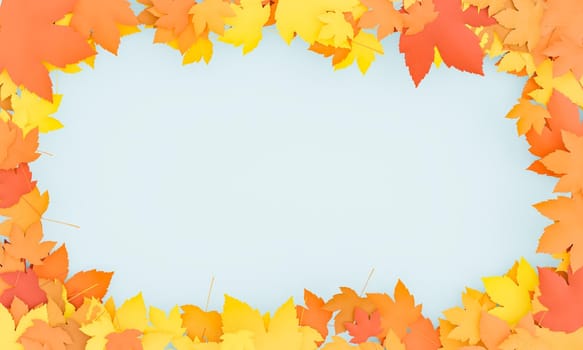 autumn background with warm colored leaves and and space in the center for text or design. 3d render