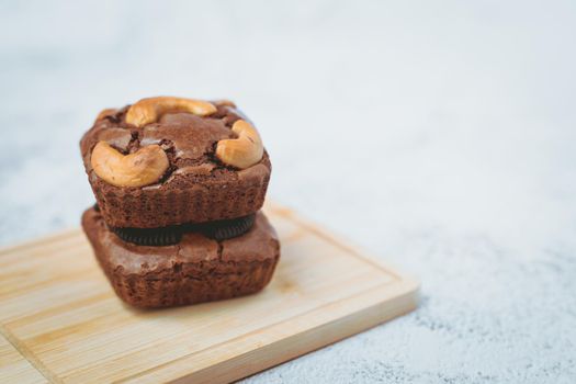 Delicious brownies cake on white background for bakery, food and eating concept