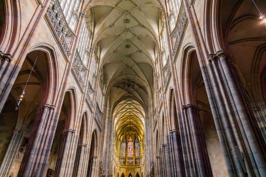 Interior inside the Catholic Cathedral in Prague. Faith and worship concept.