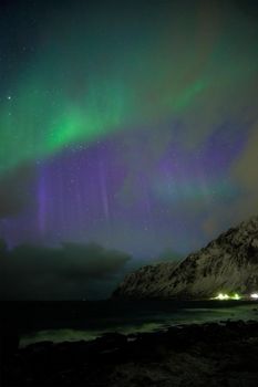 Aurora borealis northern lights in Vareid, Lofoten Islands, Norway