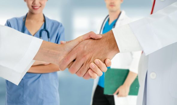 Healthcare people group. Professional doctor working in hospital office or clinic with other doctors, nurse and surgeon. Medical technology research institute and doctor staff service concept.