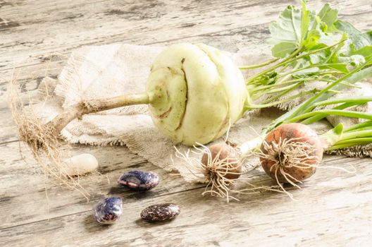 Fresh vegetables on old wooden table. From the series "Autumn vegetables"