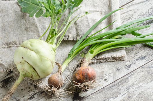 Fresh vegetables on old wooden table. From the series "Autumn vegetables"