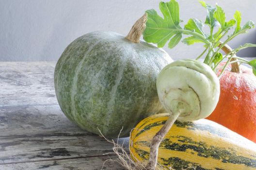 Fresh vegetables on old wooden table. From the series "Autumn vegetables"