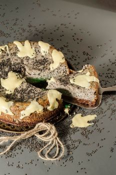 Cheesecake with black sesame seeds on Halloween. From the series "Cheesecake for the holiday"