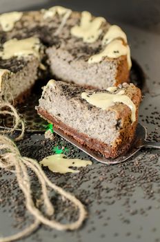 Cheesecake with black sesame seeds on Halloween. From the series "Cheesecake for the holiday"