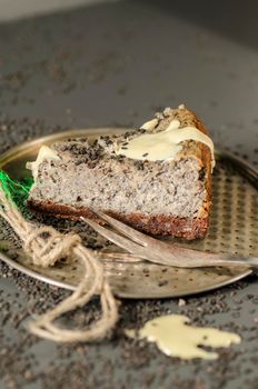 Cheesecake with black sesame seeds on Halloween. From the series "Cheesecake for the holiday"