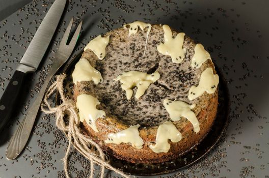 Cheesecake with black sesame seeds on Halloween. From the series "Cheesecake for the holiday"