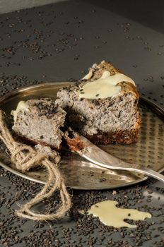 Cheesecake with black sesame seeds on Halloween. From the series "Cheesecake for the holiday"