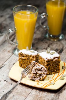 Pumpkin cake decorated with pattern. From the series "Pumpkin cake"