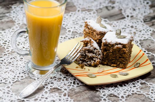 Pumpkin cake decorated with pattern. From the series "Pumpkin cake"