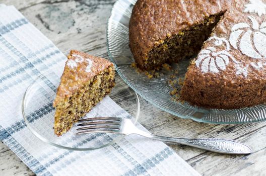 Pumpkin cake decorated with pattern. From the series "Pumpkin cake"