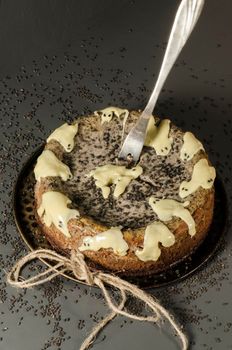 Cheesecake with black sesame seeds on Halloween. From the series "Cheesecake for the holiday"