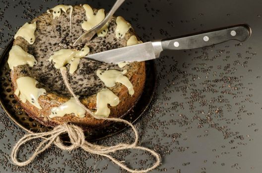 Cheesecake with black sesame seeds on Halloween. From the series "Cheesecake for the holiday"