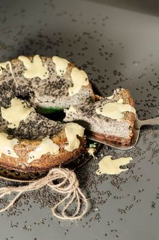 Cheesecake with black sesame seeds on Halloween. From the series "Cheesecake for the holiday"